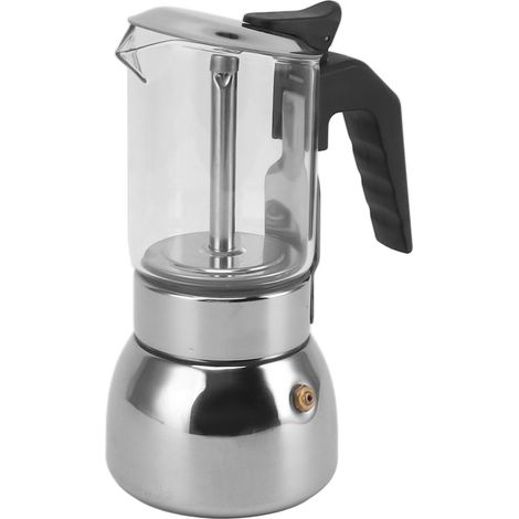 Cafetière italienne électrique à plaque en verre avec base en acier inoxydable, cafetière classique 4 tasses (1/5)