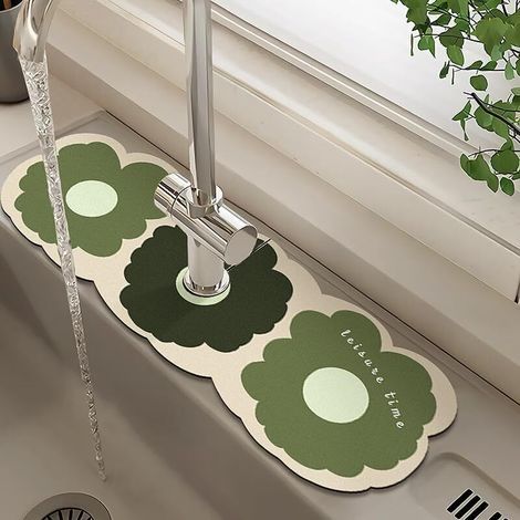 Tapis de drainage pour robinet, protecteur d'évier absorbant, vert (1/4)