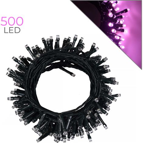 Luccika Home stringa catena 25 mt serie da 500 luci per albero di Natale a led rosa 31V cavo verde con 8 giochi di luce e memoria IP44 per uso esterno interno Rosa 25 metri - 500 led (1/5)