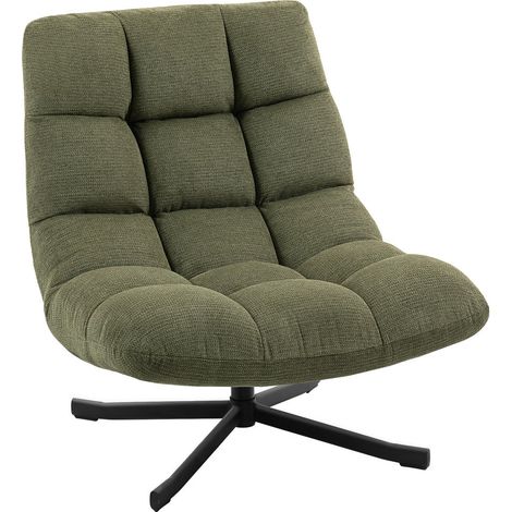 Fauteuil Pivotant Lounge Confort Cosy Assise Large Sans Accoudoir Tissu Chenille Déperlant Pieds Acier Vert (1/5)