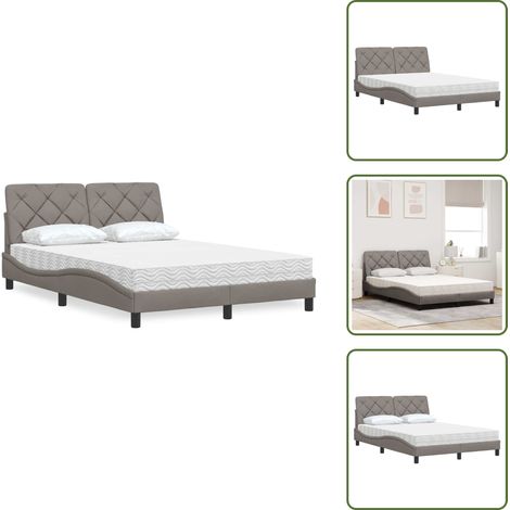 Lit avec matelas taupe 140x190 cm tissu - Lit - Lits - Meuble De Chambre À Coucher - Sommier (1/5)