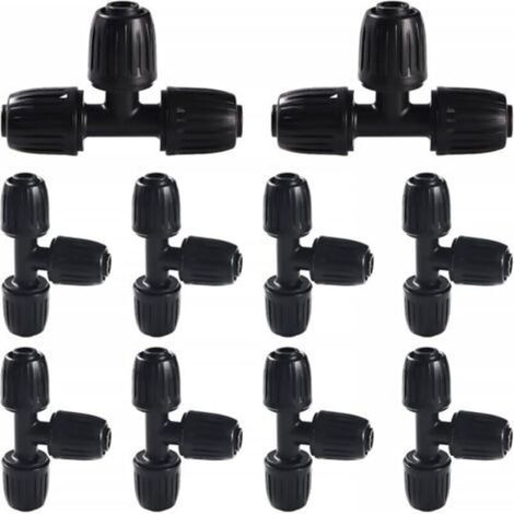 10 Pieces 16mm Drip Irrigation Fittings, Barbed Tee Pipe Connector, Irrigation Pipe Connector, Drip Irrigation Connector, for Garden, Lawn (Black) (1/5)