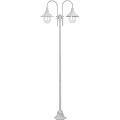 Garden Post Light E27 220 cm Aluminium 2-Lantern White vidaXL