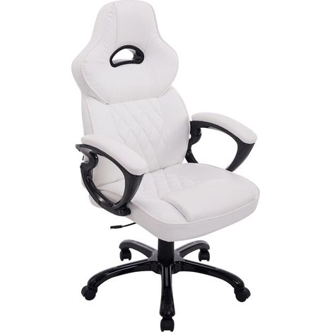 Fauteuil de bureau sur roulettes design Gaming siège rembourré jusqu’à 180 kg en PVC blanc 100002423
