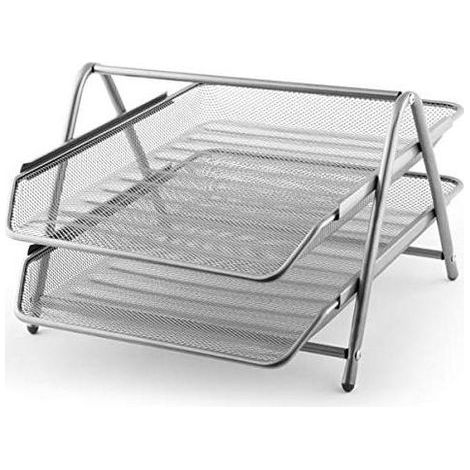 Lebez Vaschetta Portacorrispondenza 2 Ripiani Rete Metallica Argento 35,5x30x21 Cm - 80442S