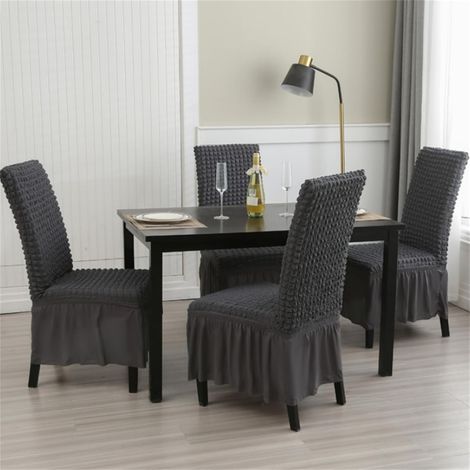 Housses de chaises de restaurant élastiques et lavables, ensemble de 2 pièces, housses de chaises amovibles, housses de protection pour chaises de cuisine avec jupes (gris foncé, ensemble de 2 pièces) (1/5)
