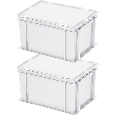 BRB Lot de 2 boîtes plastique Euro avec couvercle, L 400 x l 300 x H 230 mm, 21 l, blanc