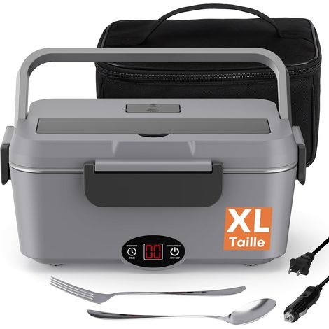Gamelle Chauffante Electrique - Lunch Box Isotherme avec Minuterie - Boîte Repas Chaude Portable pour Bureau, Voiture, Camion - 1.8L en Acier Inoxydable Qualité Alimentaire - 110V/220V (1/5)