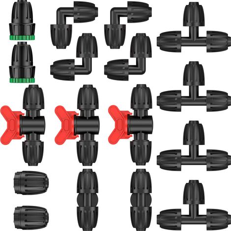 Lot de 17 connecteurs d'irrigation goutte à goutte pour tuyau de 13 à 13,7 mm, raccords barbe, raccords en T, raccords, coudes, adaptateurs de robinet et embouts (1/5)