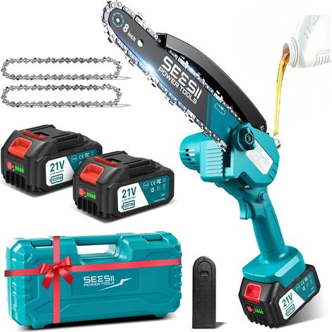 Mini Tronçonneuse Sans Fil 6 Pouces 2x4000mAh Lubrification et Chaînes M6 Pro Jardin (1/5)