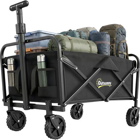 Carrozzo da Giardino 62L Pieghevole con Maniglia Regolabile, en Métal et Tissu Oxford, 76x48x86 cm, Noir