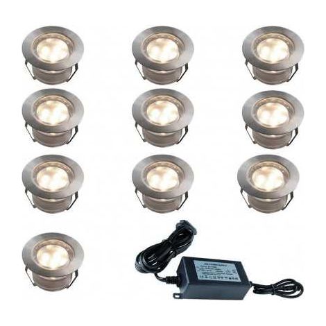Sud Bois – Pack de 10 spots encastrables Ø45mm – Transformateur 30W avec télécommande RGB – Isolation IP67 – Longueur de câble 2m – 3 LED SMD5050 par spot (1/5)