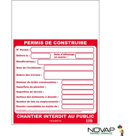 Novap – Panneau de signalisation permis de construire 1200x800mm – Akylux résistant aux UV – Usage extérieur durable – 4300221 (1/3)