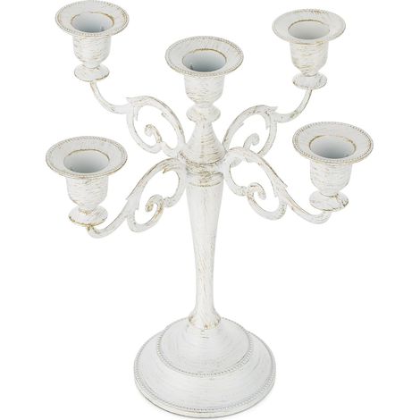 Bougeoir Chandelier à 5 Branches, Candélabre à 5 Bras Blanches Vintage pour Centres de Table de Mariage Dîner aux Chandelles Fête Noël Cheminée Décoration (1/5)