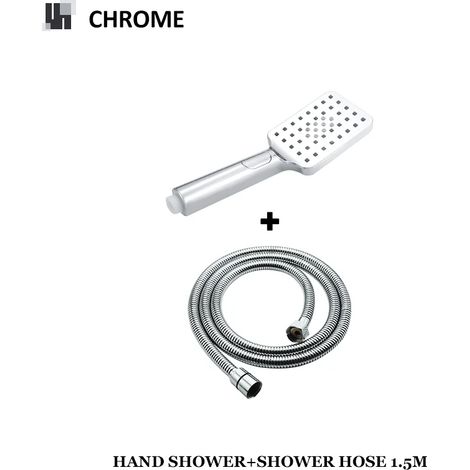 Ensemble de 2 barres de douche chromées avec flexible de douchette, accessoires de salle de bain, fixation murale, couleur or et noir. (1/5)