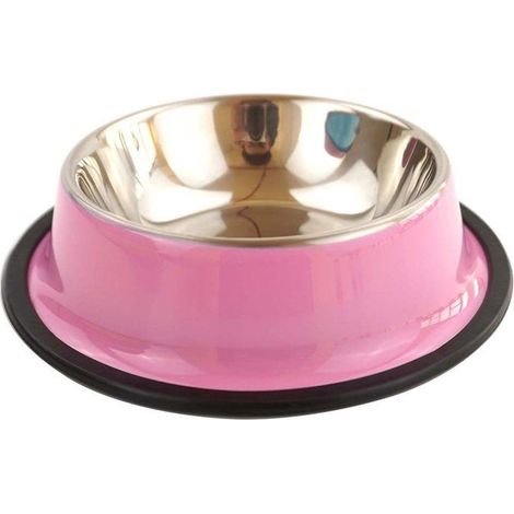 Gamelle pour chien en acier inoxydable - Conception antidérapante et étanche pour la nourriture et l'eau (rose, 580 ml) (1/5)