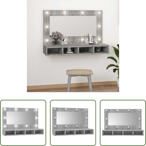 Miroir LED - Armoire à miroir avec LED Sonoma gris 90x31,5x62 cm (1/5)