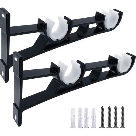 Lot de 2 supports de tringle à rideaux à double trou (noir, double trou)19.5cm (1/5)
