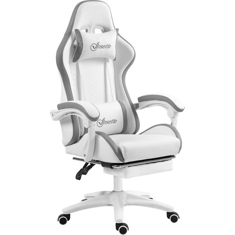 Weißer ergonomischer Gaming-Stuhl, 135° verstellbare Rückenlehne, Lendenwirbelstütze, 65 x 65 x 121–129 cm