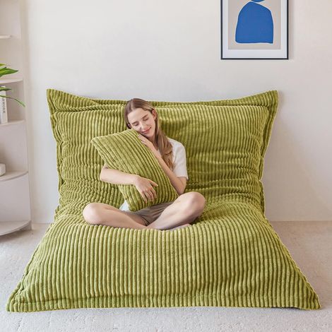 Géante Pouf Salon, Housse Amovible en Velours Côtelé, Pouf Lit avec Rembourrage en Mousse Moelleuse, Bean Bag pour Adultes et Enfants (1/5)