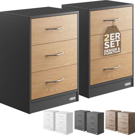 CASARIA® Comodino Eloise 3 Cassetti Foro Passacavi Montaggio a Parete Cassettiera Camera da Letto Comò Consolle Legno 54x39x28cm 2er Set holz-grau (de) (1/5)