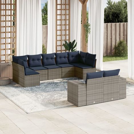 9-teiliges Gartensofa-Set mit Kissen, grau, Polyrattan (1/5)