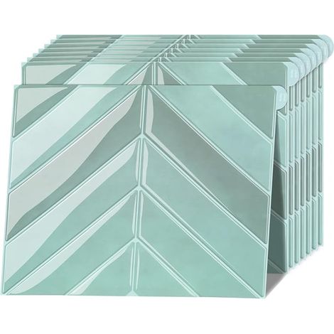 Lot de 10 carreaux adhésifs - 22,9 x 29 cm - pour carrelage de cuisine et salle de bain - Imperméables - Carreaux muraux autocollants - Peel and Stick (vert sauge, 22,9 x 29 cm) (1/5)