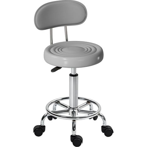 Sgabello girevole regolabile con schienale in similpelle grigio OKWISH (1/5)