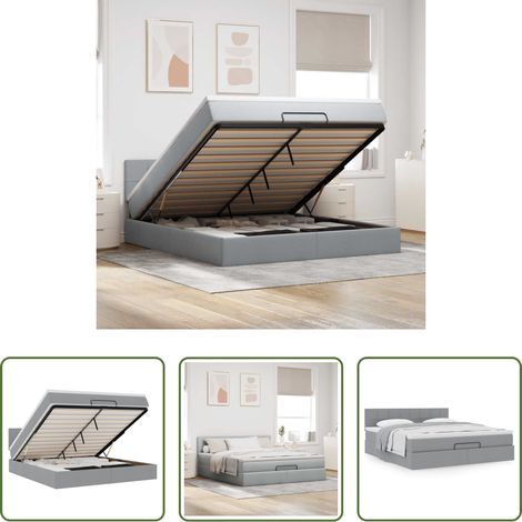 vidaXL Stauraum - Ottoman-Bett mit Matratze Hellgrau 180x200 cm Stoff (1/5)
