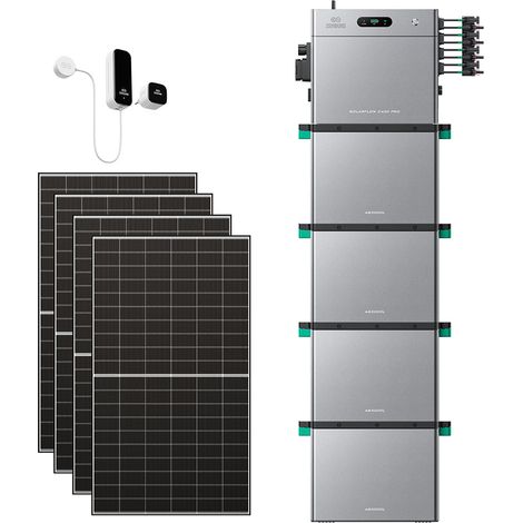 Zendure SolarFlow 2400 Pro – 2400W AC bidirektional, 4800W PV-Eingang, bis 16,8 kWh erweiterbar, Plug & Play, IP65, mit Smart Meter D0 (2.4 kWh), 4xAB3000L (11.52 kWh), 500W×4 bifazialen Panels