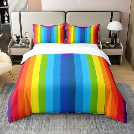 Arc en Ciel Coton Housse de Couette 240 x 260,Rayures Colorées Parure de Lit,Géométrique Couvre Lit,Ensemble de Literie en Bois pour Adultes Adolescents (1/5)