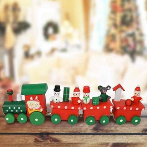 TrAdE Shop Traesio - Trenino Natalizio In Legno Con 4 Vagoni 20cm Rosso E Bianco Decorazioni Natale - (1/2)