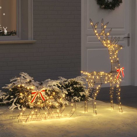 vidaXL Traîneau tiré par un renne Blanc chaud 70 x 26 x 129 cm Rotin (1/5)