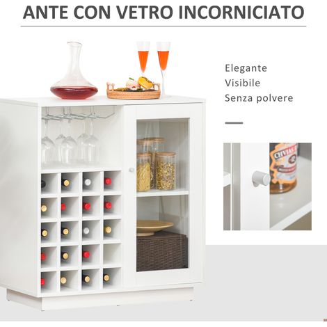 Armoire à vin avec support verres, meuble range-bouteilles 20 bouteilles, 85x36x80 cm, blanc. (1/5)