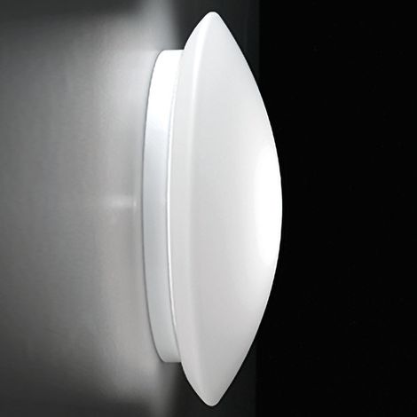 Applique murale/plafonnier à baïonnette bis ø 310 x 100 mm. détecteur 11,5 w led 22-27-30-40 k - ip20 - blanc, verre blanc (1/2)