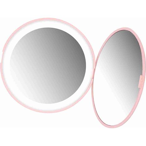 Miroir de maquillage portable et pliable avec grossissement 10x et 12 LED (rose) (1/5)