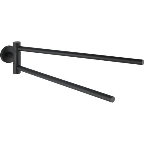 Porte Serviette Salle de Bain mural Uno Bosio Black, Barre porte-serviettes mural avec 2 bras mobiles, Acier Inox, 5,5x9x43 cm, Noir mat FDC (1/4)