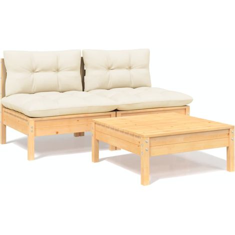 Muebles de jardín 3 piezas cojines madera de pino crema vidaXL (1/5)