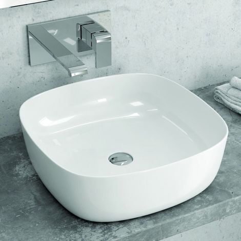 Lavabo appoggio 41cm in ceramica slim bianca Litos-0015 kamalu
