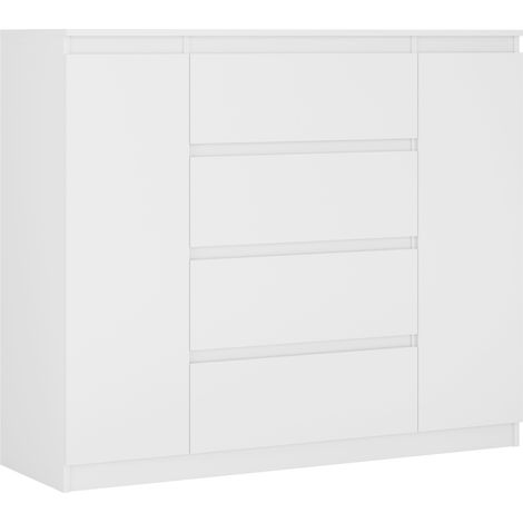Cassettiera : Bianco Opaco, 120 x 39 x 101 cm, 2 ante, 4 cassetti (1/5)