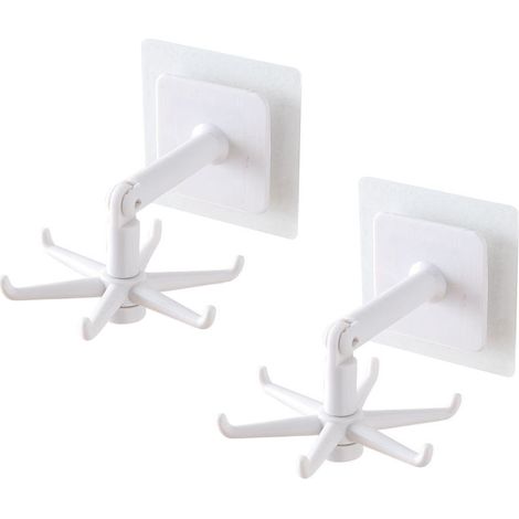 Crochet Pliable Rotatif 360° - Fixation Autocollante Sans Perçage - Pour Cuisine Salle De Bain Bureau - Blanc - 2 Pièces (1/5)