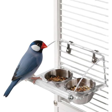 Mangeoire à Oiseaux Intérieure avec Double Bol en Acier Inoxydable et Perchoir Antidérapant Métallique pour Cage Distributeur de Nourriture et d'Eau pour Perruches Canaris et Petits Oiseaux (1/5)