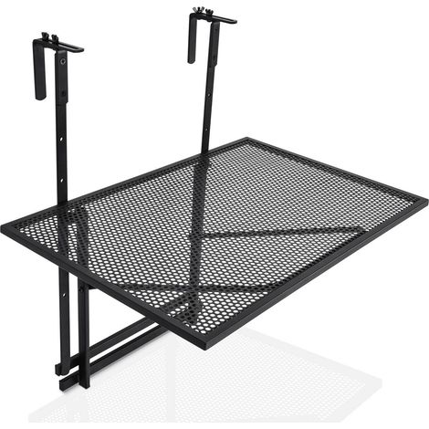 Table de balcon rabattable en fer avec hauteur réglable sur 5 niveaux et structure pliable, pour rambarde, jardin et terrasse (1/5)