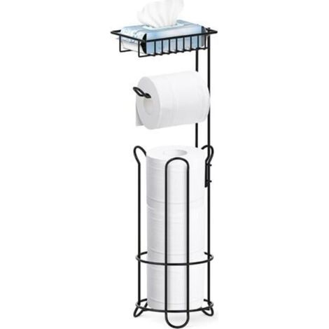 Distributeur de papier toilette extensible noir, pour 3 rouleaux, avec porte-lingettes, distributeur de papier toilette en métal pour salle de bain avec lingettes humides. (1/4)