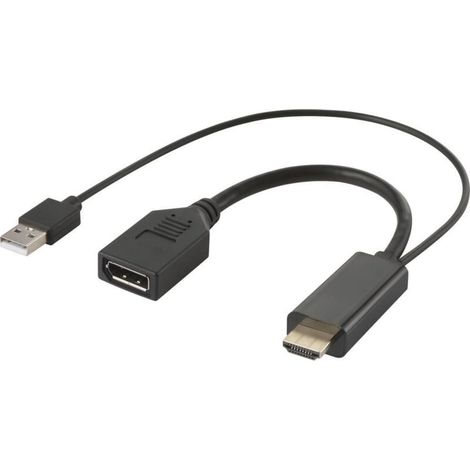 Trywise RF-4777274 HDMI / DisplayPort Câble adaptateur [1x HDMI mâle, USB 2.0 type A mâle - 1x DisplayPort femelle] noir 4K UHD 0.15 m Y668242 (1/3)