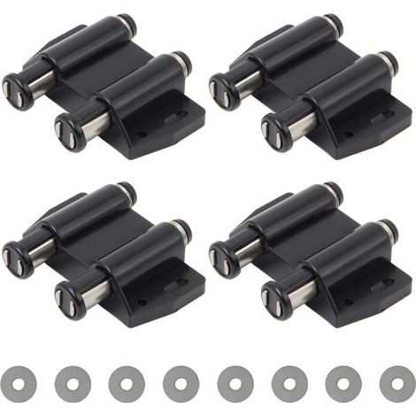 4 Stück – Push-to-Open Magnet – Doppelter magnetischer Druckriegel – Magnetischer Federriegel – Kunststoff mit Schrauben – Für Schranktür, Schublade (Schwarz)