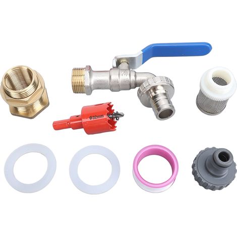 Kit de robinet de baril de pluie, seau d'eau professionnel en laiton, économie d'énergie efficace pour réservoirs, baignoires, piscines 3/4 avec ouvre-trou de filtre (1/5)