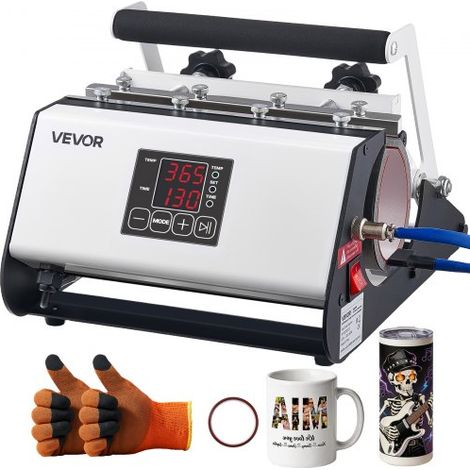 Presse à Chaud pour Tasses Capacité Maximale de 887 mL Noir et Blanc,avec Ruban Adhésif et Gants,Réglage Température et Durée,Transfert Thermique par Sublimation pour Gobelets,Tasses et Mugs (1/3)