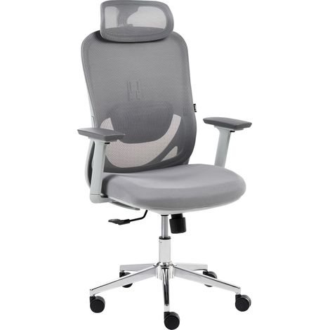 Office Chair Grey Mesh Plastic Swivel Tilting Backrest Height Regulation Armrests Adjustable Headrest Modern Ergonomic ERVIONE