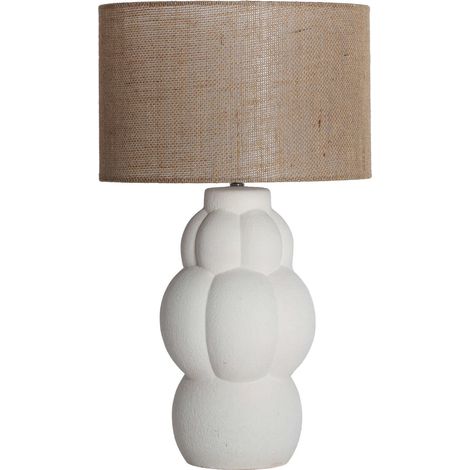 Lampe de table contemporaine en céramique blanc cassé et polyester brun - Blanc cassé et brun naturel (1/4)